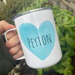 Personalized Heart Camp Mug with Lid - Watercolor Heart