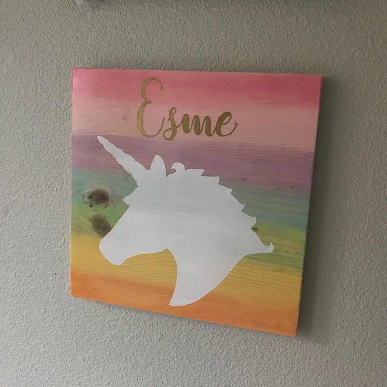 Rainbow Unicorn Wood Sign Wall Art Wall Decoration Girls Etsy