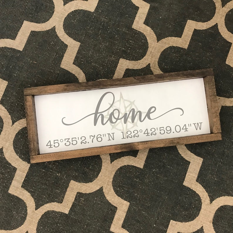 Home Sign With Compass and Address Coordinates Personalized Etsy