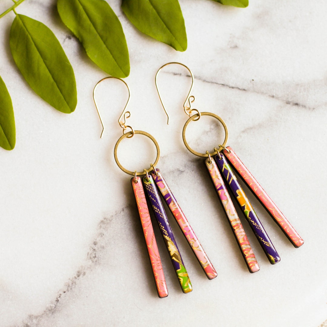 Japanese Paper Earrings Vintage Yuzen Paper Jewelry Boho Etsy
