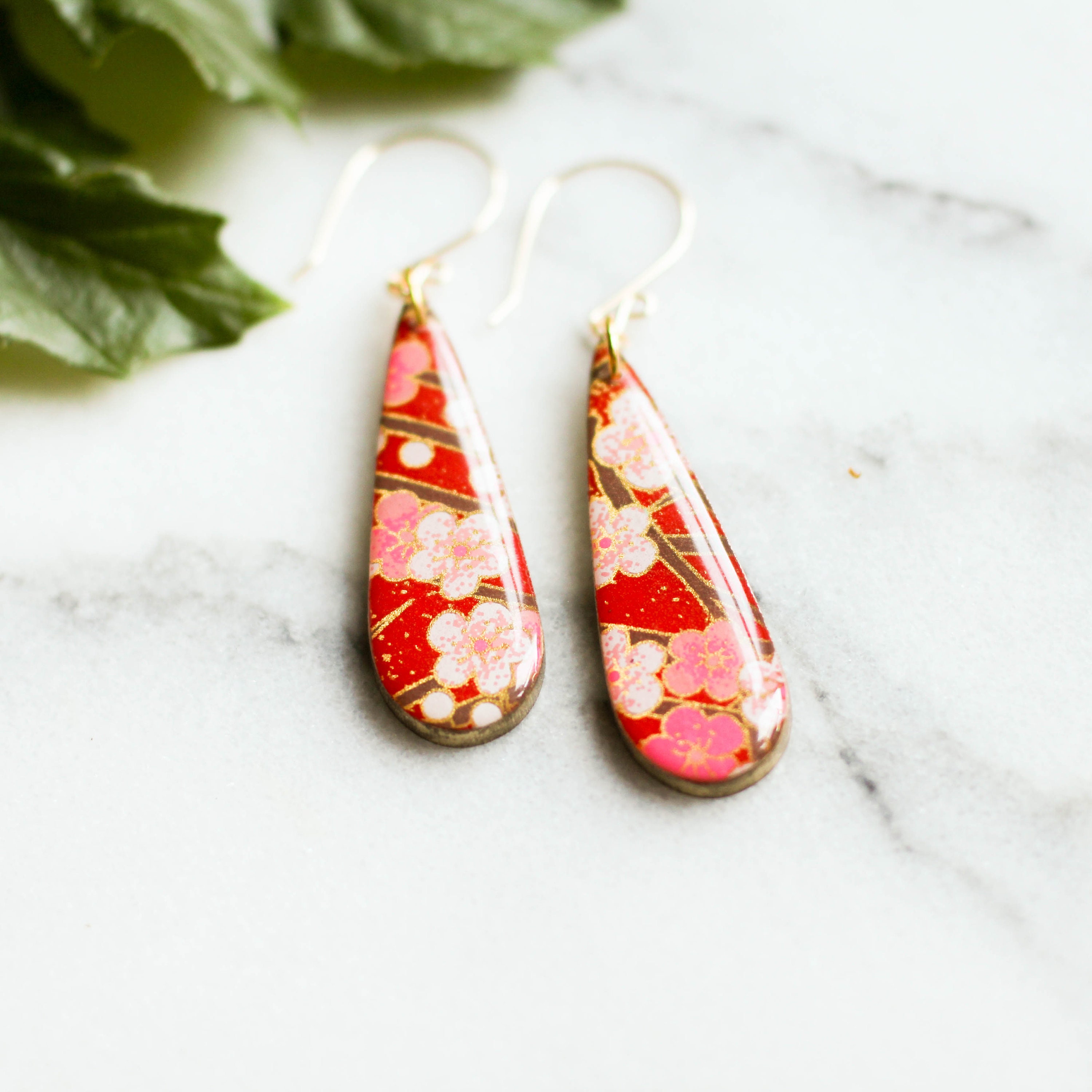 Cherry Blossom Earrings Japanese Paper Earrings Wood and Etsy
