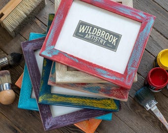 Colorful Wood Picture Frame: Shabby Chic Cottage Decor Choose Size and Colors