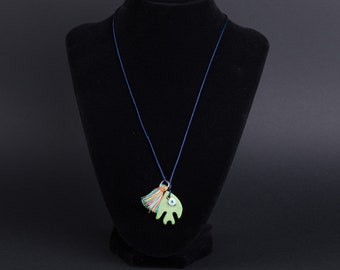 Keramik Fisch, Evil Eye und mehrfarbige Quaste Halskette