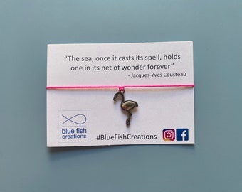 Flamingo Armband. Rosa Flamingo. Pinkes Flamingo Armband. Quastenarmband. Rosa Quastenarmband. Silberner Flamingo. Silbernes Flamingo Armband.