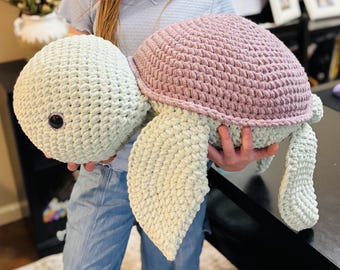 Giant Crochet Sea Turtle Plushie | Handmade Jumbo Turtle Stuffed Animal | Soft Nursery Decor Gift