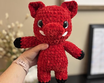Crochet Red Hog Plushie Amigurumi Handmade Stuffed Lovey