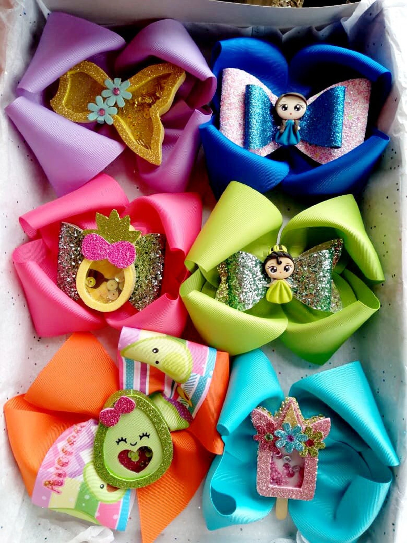 Set of Hair Bows Box with 6 unique bows avocado bow Etsy