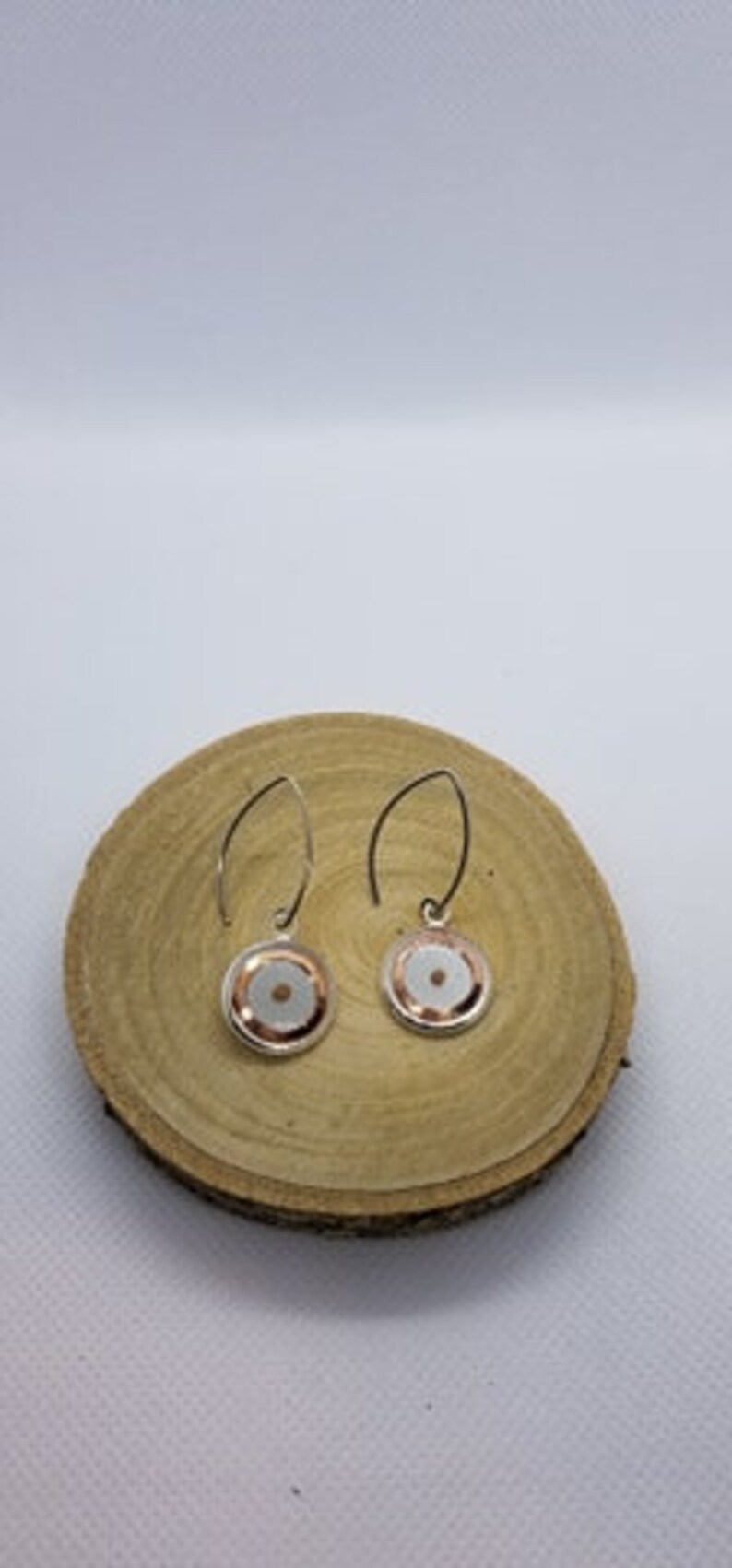 Mustard Seed Earrings, Copper Disc Dangle Angle Wire Earrings image 7