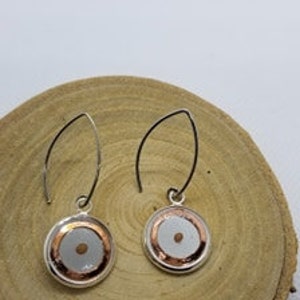 Mustard Seed Earrings, Copper Disc Dangle Angle Wire Earrings image 3