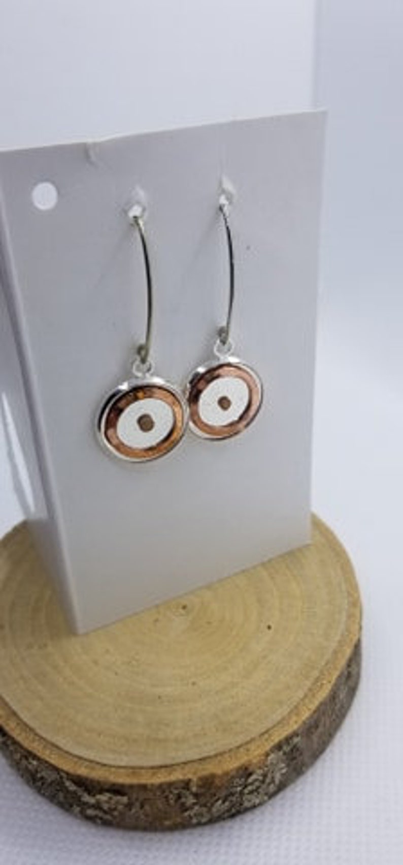 Mustard Seed Earrings, Copper Disc Dangle Angle Wire Earrings image 5