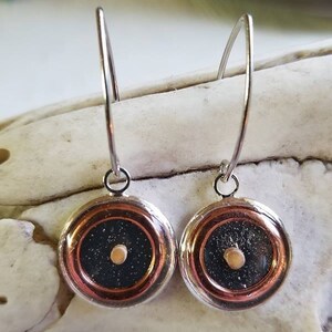 Mustard Seed Earrings, Copper Disc Dangle Angle Wire Earrings image 2