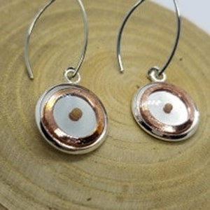 Mustard Seed Earrings, Copper Disc Dangle Angle Wire Earrings image 6