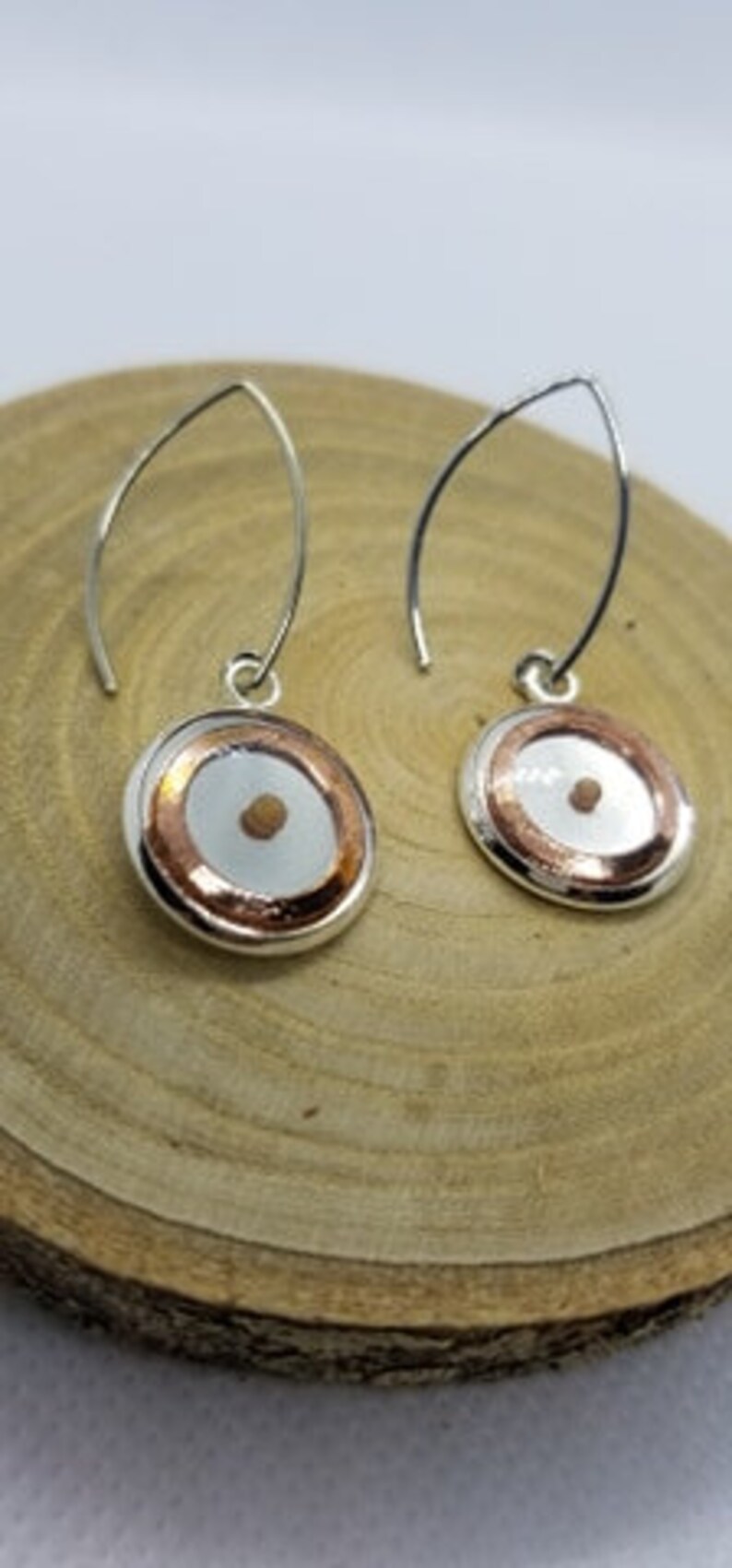 Mustard Seed Earrings, Copper Disc Dangle Angle Wire Earrings image 6