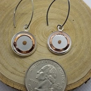 Mustard Seed Earrings, Copper Disc Dangle Angle Wire Earrings image 4