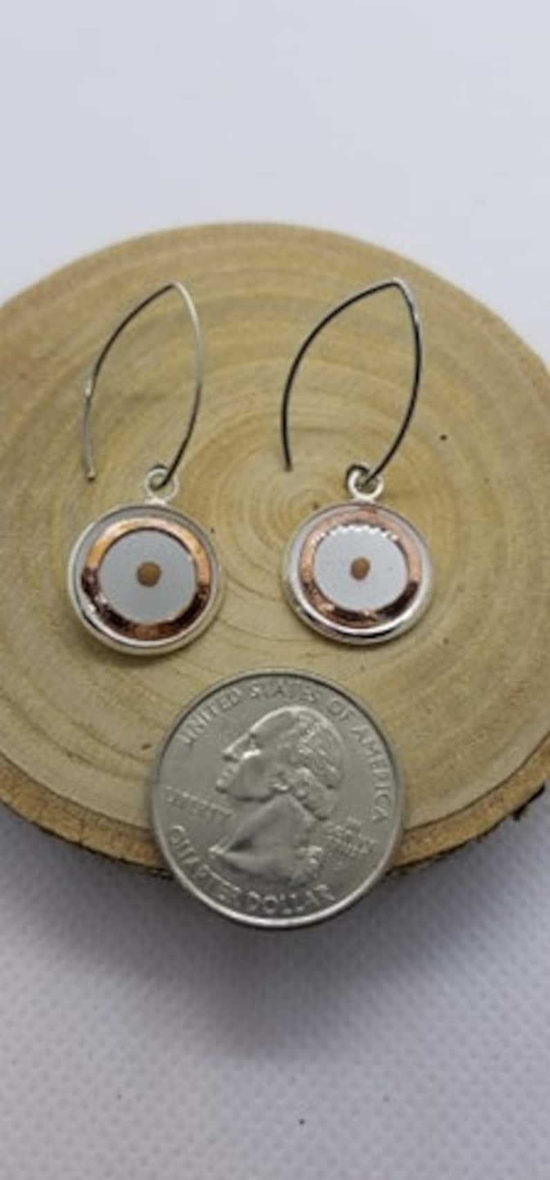 Mustard Seed Earrings, Copper Disc Dangle Angle Wire Earrings image 4