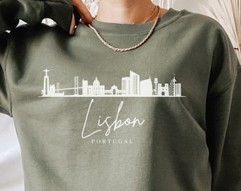 Lisbon Portugal Sweatshirt, Lisbon Skyline Sweater, Portugal Lisbon Souvenir, Lisbon Gift, Lisbon Skyline Art