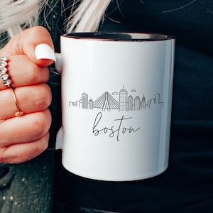 Boston Coffee Mug, 11oz Mug, Color Contrast Mug, Boston Skyline, Boston Cityscape Souvenir, Massachusetts Gift