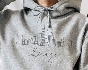 Sudadera con capucha de Chicago, Skyline de Chicago, Sudadera de Illinois de Chicago
