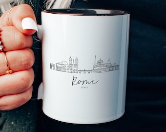 Caneca do horizonte de Roma, lembrança de presente de Roma, caneca de café de cerâmica de 11 onças, presente da Itália, caneca de contraste de cores, arte da paisagem urbana de Roma, lembrança da Itália