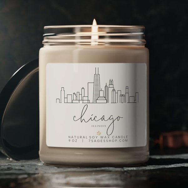 Chicago Skyline Soy Candle, 9 oz Vegan Soy Wax Candle, Chicago Souvenir, Chicago Illinois Gift, Chicago Housewarming