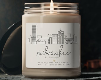 Milwaukee Skyline Scented Soy Candle, Vegan Soy Wax Candle, Milwaukee Souvenir, Wisconsin Gift, Milwaukee Gift, Wisconsin Souvenir