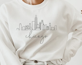Sudadera Chicago, Camisa Chicago Skyline, Sudadera Illinois, Sudadera Chicago State, Sudadera Soft Roundneck Blanco