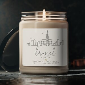 Brussels Skyline Soy Candle, 9oz, Cotton Wick, Vegan Soy Wax Candle, Brussels Souvenir, Belgium Gift, Cityscape Art, Belgium Souvenir