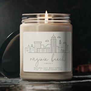 Virginia Beach Skyline Soy Candle, 9oz, Cotton Wick, Vegan Soy Wax Candle, Virginia Beach Souvenir, Virginia Beach Gifts, Virginia Souvenir