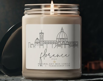 Vela de soja Florence Skyline, vela de cera de soja vegana de 9 oz, recuerdo de Florencia, regalo de Italia, regalo de Florencia, vela de Italia