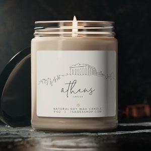 Athens Skyline Soy Candle, 9oz, Cotton Wick, Vegan Soy Wax Candle, Scented Candle Athens Souvenir, Greece Gift, Athens Greece Souvenir