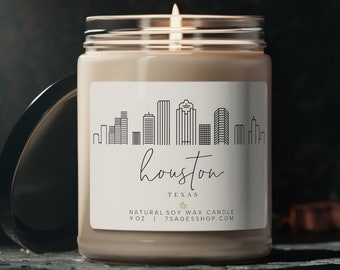 Houston Skyline sojakaars, 9 oz veganistische sojawaskaars, Houston Souvenir, Texas Gift, katoenen lont, Houston Gift, Texas Candle