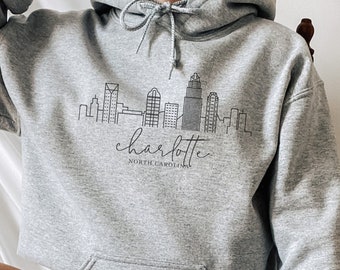 Charlotte Sweatshirt, Charlotte Hoodie, Charlotte Skyline Art Shirt, North Carolina Sweatshirt, Unisex Charlotte Sweater