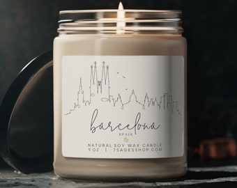 Barcelona Skyline Soy Candle, 9oz, Cotton Wick, Vegan Soy Wax Candle, Spain Gift, Barcelona Gifts, Spain Cityscape Souvenir