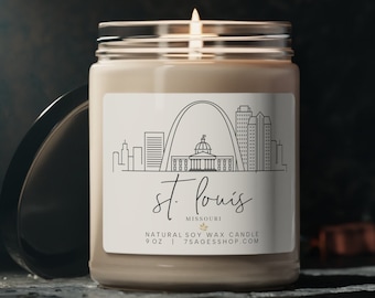 St Louis Skyline Soy Candle, 9oz Vegan Soy Wax Candle, St Louis Souvenir, Missouri Gift, Cotton Wick, St Louis Gift, Missouri Candle