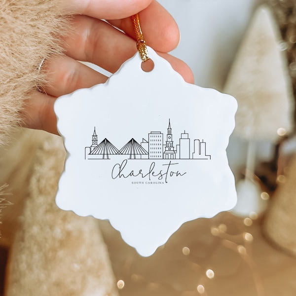 Charleston Ceramic Ornament, Charleston Christmas Ornament, South Carolina Souvenir, Charleston Skyline, Charleston Gift, Charleston Trip