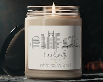 Vela de Nashville, Vela de cera de soja de 9 oz, Ecológica no tóxica, Recuerdo de Nashville, Regalo de Tennessee, Mecha de algodón, Regalo de Nashville