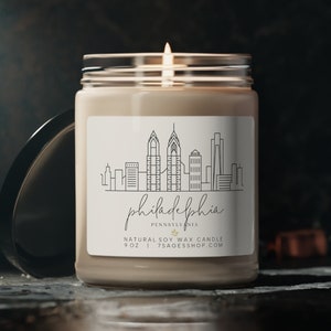 Philadelphia Candle, 9oz Vegan Soy Wax Candle, Scented, Ecofriendly, Philadelphia Souvenir, Pennsylvania Gift, Cotton Wick