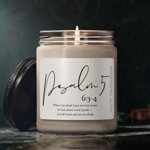 Vela aromática con versículo bíblico, cera de soja, 255 g / Salmo 6:3-4, Escritura cristiana, vela perfumada / Cera de soja natural y ecológica / Regalo cristiano