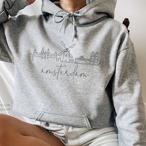 Amsterdam Hoodie Sweatshirt, Amsterdam Sweatshirt, Amsterdam Skyline Shirt, Amsterdam Trip Souvenir, Netherlands Skyline, Hooded Sweater