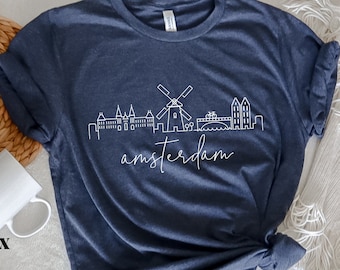 Amsterdam Shirt, Amsterdam Skyline, Niederlande Shirt, Stadtbild, Skyline Kunst, Amsterdam Geschenk, Soft Crewneck T-Shirt