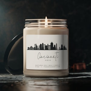 Cincinnati Soy Candle, 9oz, Cincinnati Skyline, Cotton Wick, Vegan Soy Wax Candle, Cincinnati Souvenir, Ohio Gift, Cincinnati Gifts
