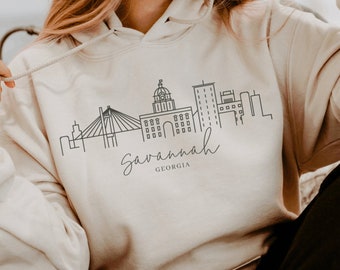 Savannah Hoodie, Savannah Skyline Sweatshirt, Georgia Sweatshirt, Savannah Shirt, Savannah Souvenir Gift, Unisex Hoodie