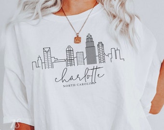Charlotte Shirt, Charlotte Skyline Art Shirt, North Carolina Oversized Tee, Soft Unisex Tshirt
