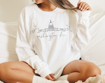Washington DC Long Sleeve Tshirt, DC Shirt, Washington DC Skyline, Cityscape Art Souvenir Gift, Soft Long Sleeve Tee