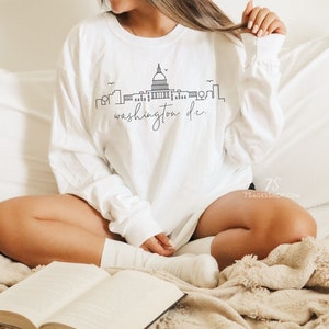 Washington DC Long Sleeve Tshirt, DC Shirt, Washington DC Skyline, Cityscape Art Souvenir Gift, Soft Long Sleeve Tee