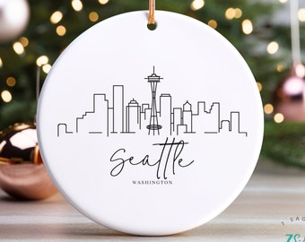 Seattle Ornament, Seattle Ceramic Ornament, Washington Souvenir, Seattle Skyline Art, Seattle Gifts, Washington Christmas Moving Gift