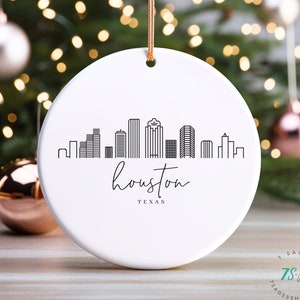 Houston Ornament, Houston Christmas Ornament, Unique Texas Gift, Ceramic, Houston Skyline Art, Houston Gift Souvenir, Texas Moving Gift