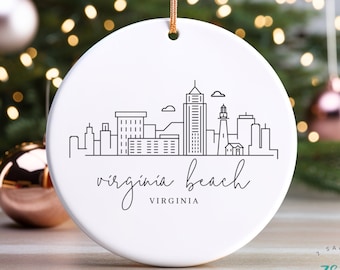 Ornement de Virginia Beach, Ornement de Noël de Virginia Beach, Souvenir de Virginie, Céramique, Skyline de Virginia Beach, Cadeau de Noël de Virginie