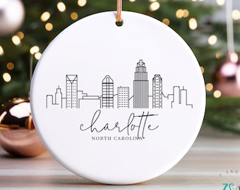 Charlotte Ornament, Charlotte Ceramic Ornament, North Carolina Gift, Charlotte Skyline Art, Charlotte Souvenir, North Carolina Moving Gift