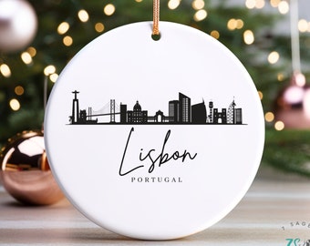 Ornamento di Lisbona, ornamento di Natale di Lisbona, regalo unico del Portogallo, ceramica, arte dello skyline di Lisbona, souvenir regalo di Lisbona, regalo a tema portoghese
